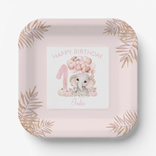 First Birthday Cute Elephant Fall Girl Paper Plate