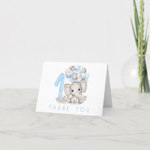 First Birthday Cute Elephant In Blue Thank You Card