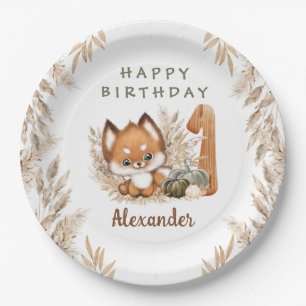First Birthday Cute Fox Fall Boy Paper Plates
