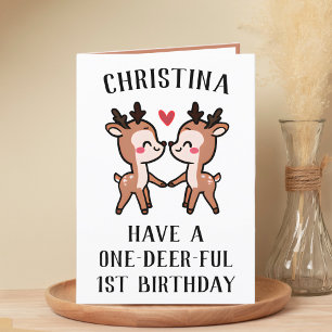 First Birthday Cute Funny Deer Wonderful One Year Letterpress Thank You Card