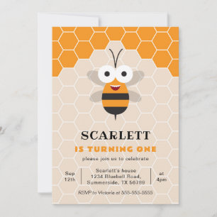 First Birthday Cute Honey Bee Honeycomb Invitation