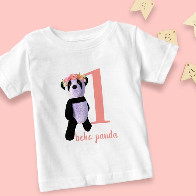 First Birthday Cute Panda Girl Name Baby T-Shirt (Just add your little one's age and name to this cute panda t-shirt)