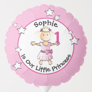 First Birthday Cute Pink Adorable Princess Cartoon Balloon