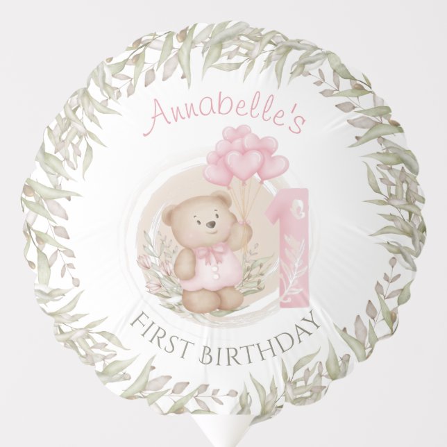 First Birthday Cute Teddy Bear Balloon (Front)