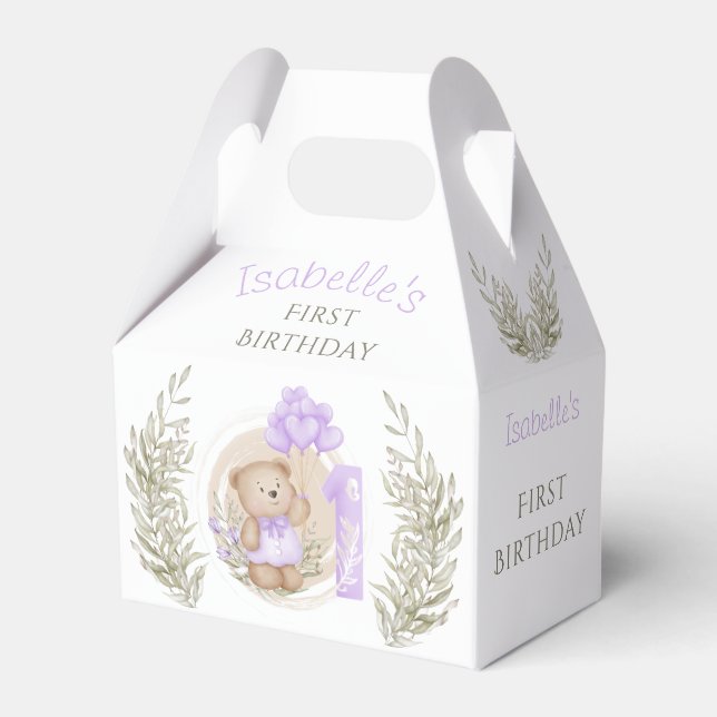First Birthday Cute Teddy Bear Heart Balloons Favor Boxes (Front Side)