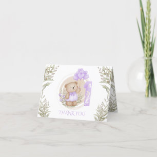 First Birthday Cute Teddy Bear Heart Balloons Letterpress Thank You Card