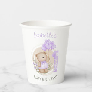 First Birthday Cute Teddy Bear Heart Balloons Paper Cups