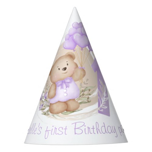 First Birthday Cute Teddy Bear Heart Balloons Party Hat