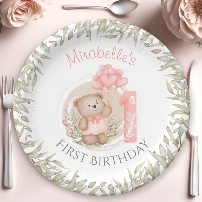 First Birthday Cute Teddy Bear Peach Paper Plates (First Birthday Cute Teddy Bear Peach Paper Plates)