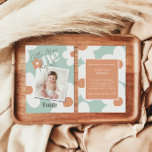 First birthday daisy boho photo turquoise orange invitation<br><div class="desc">First birthday daisy floral modern bold typography boho retro turquoise and orange quirky fun vintage Little Miss one derful,  wonderful photo birthday invitation and party collection.</div>