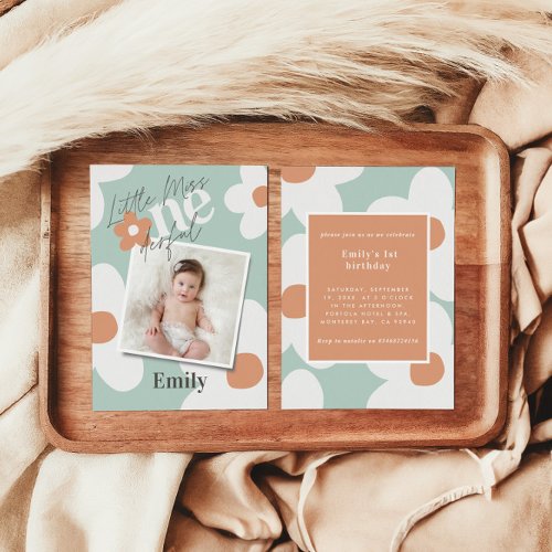 First birthday daisy boho photo turquoise orange invitation