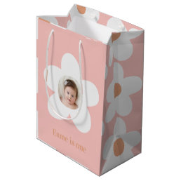 First birthday daisy boho retro pink medium gift bag