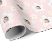 First birthday daisy boho retro pink yellow wrapping paper (Roll Corner)