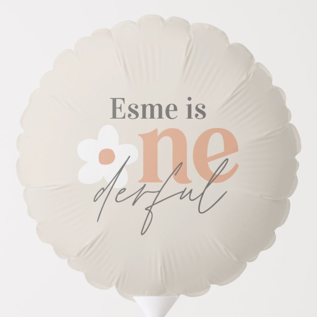 First birthday daisy boho retro terracotta natural balloon (Back)