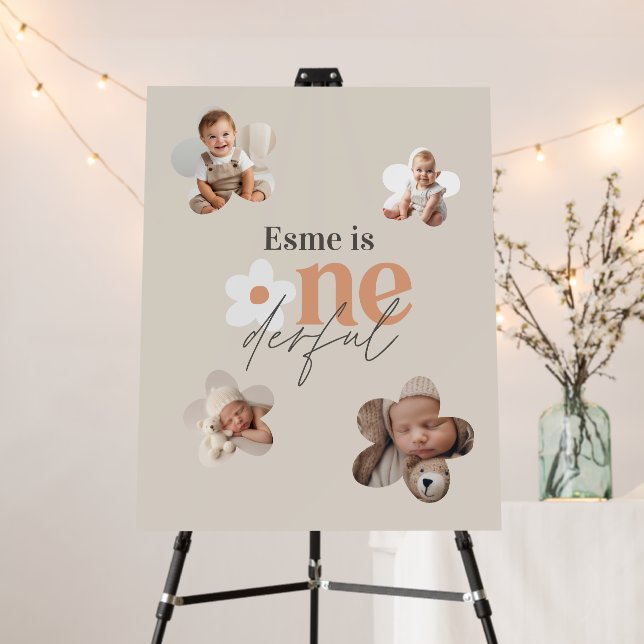 First birthday daisy boho retro terracotta natural foam board (In Situ (Stand))