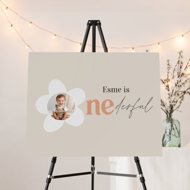 First birthday daisy boho retro terracotta natural foam board (In Situ (Stand))