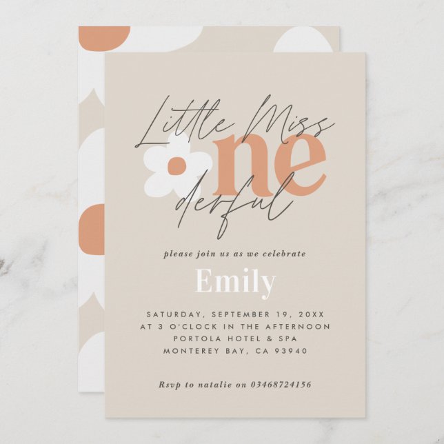 First birthday daisy boho retro terracotta natural invitation (Front/Back)