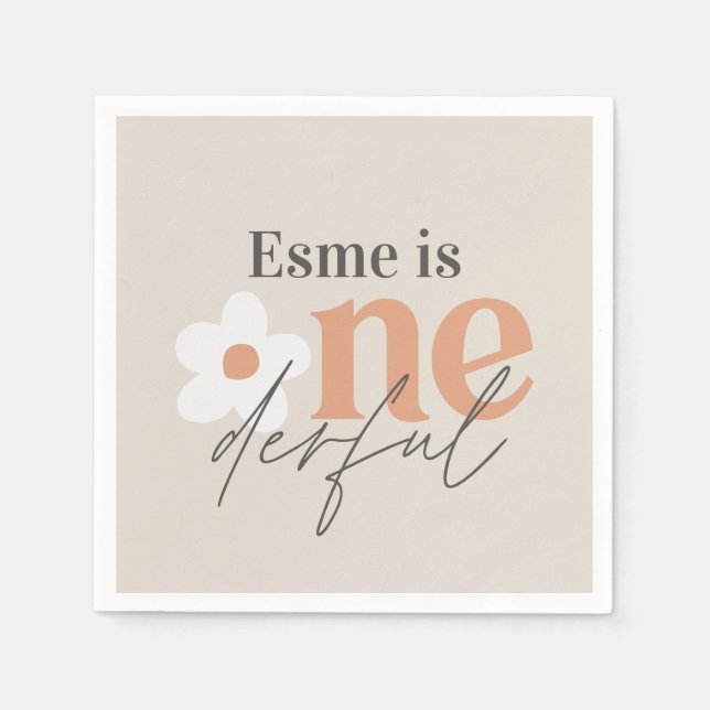 First birthday daisy boho retro terracotta natural napkins (Front)