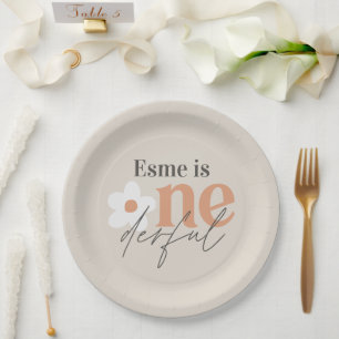 First birthday daisy boho retro terracotta natural paper plates