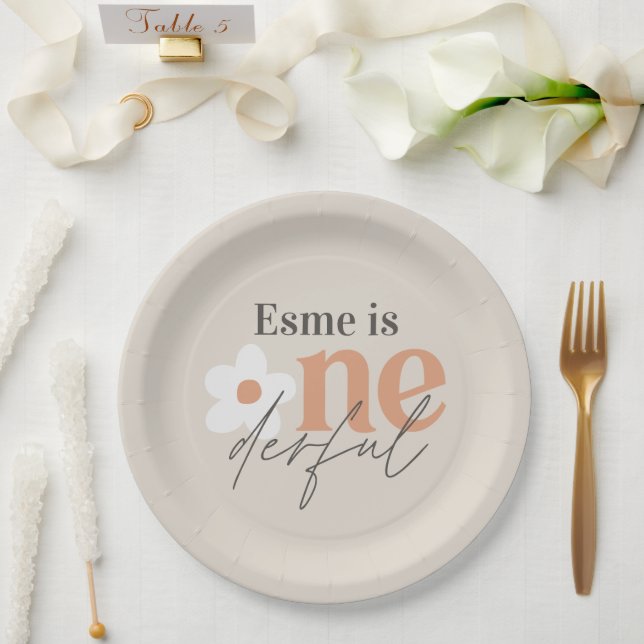 First birthday daisy boho retro terracotta natural paper plates (Wedding)