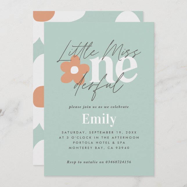 First birthday daisy boho retro turquoise orange invitation (Front/Back)