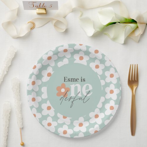 First birthday daisy boho retro turquoise orange paper plates