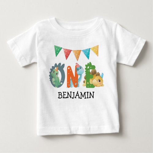 First Birthday Dinosaur Baby T_Shirt