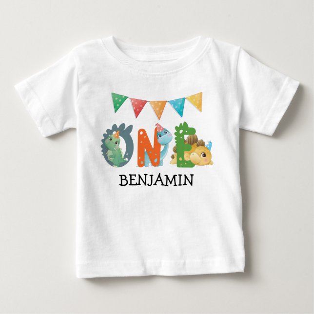 First Birthday Dinosaur Baby T-Shirt (Front)