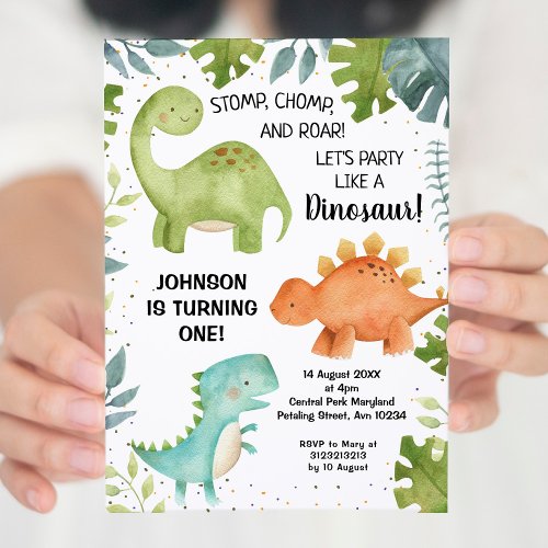 First birthday Dinosaur Birthday Invitation