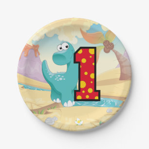 First Birthday Dinosaur Custom Party Paper Plates