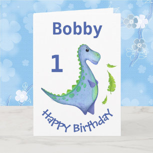 First Birthday Dinosaur Personalize Boy's Name Card