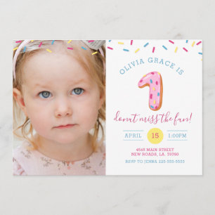 First Birthday Donut Photo Card Invitation