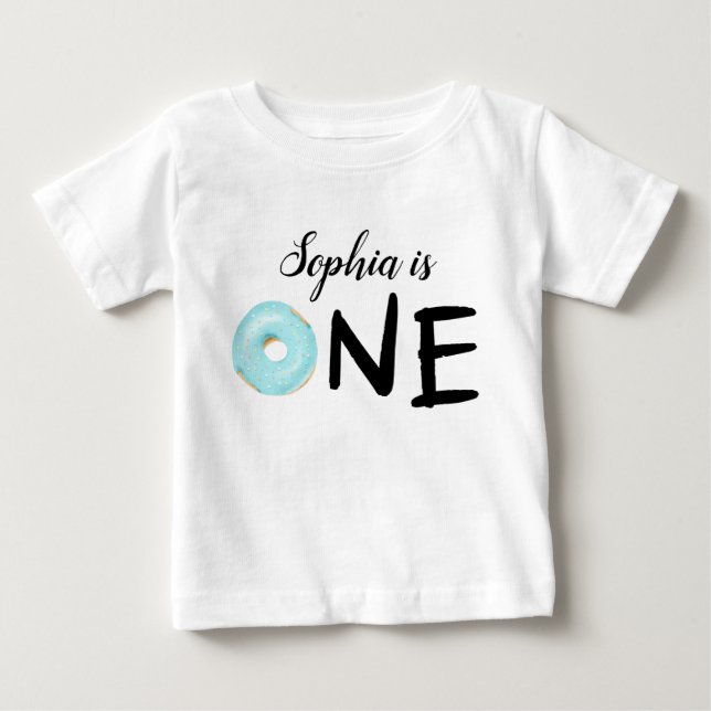 First Birthday Donut Theme Party Baby T-Shirt (Front)