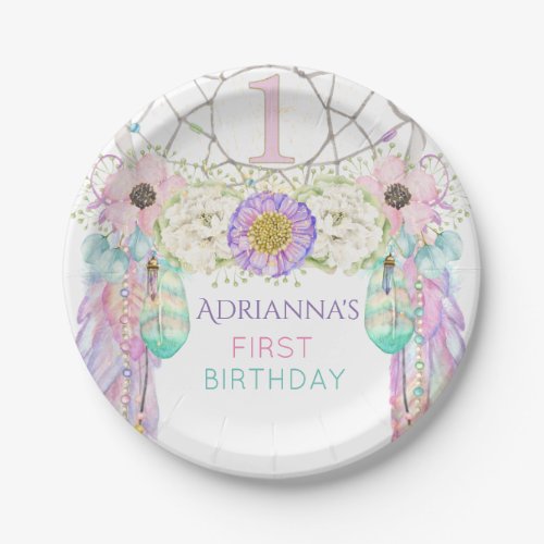 First Birthday Dream Catcher Boho Feathers Paper Plates