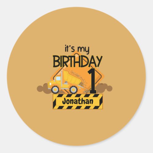 First Birthday Dump Truck Classic Round Sticker