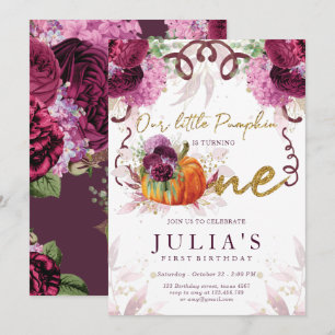 First Birthday Elegant Autumn Burgundy Invitation