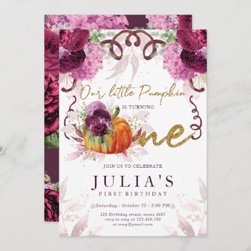 First Birthday Elegant Autumn Burgundy Invitation