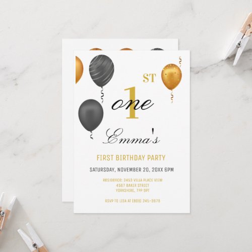 First Birthday Elegant Cute Balloons 1st Birthday  Invitation