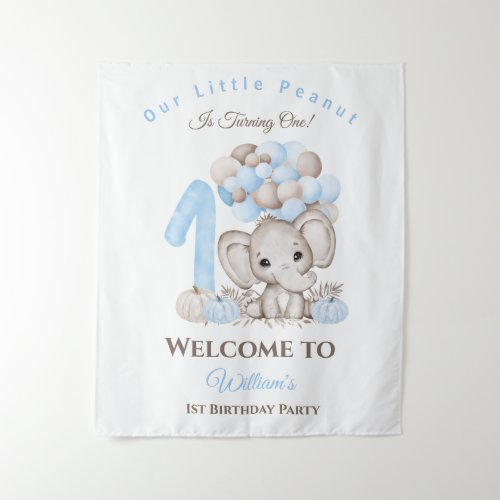 First Birthday Elephant Boy Welcome Sign Tapestry