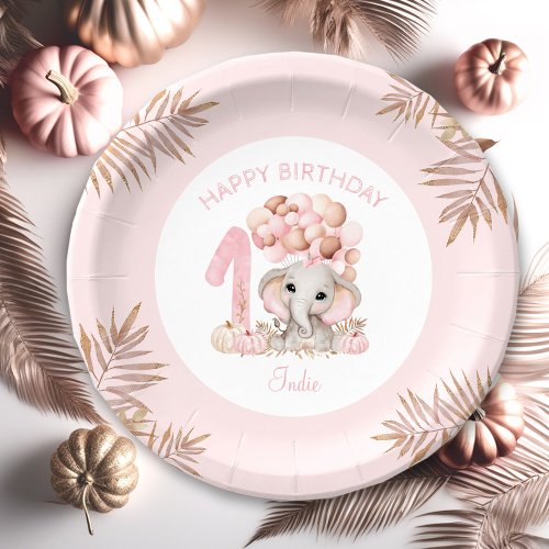 First Birthday Elephant Fall Girl Paper Plate