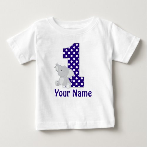 First Birthday Elephant Navy Personalized Shirt