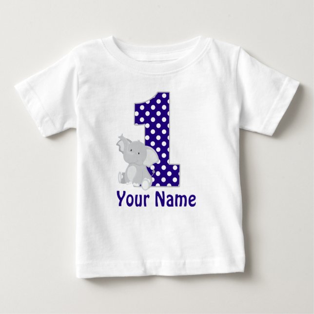 First Birthday Elephant Navy Personalized Shirt (Front)
