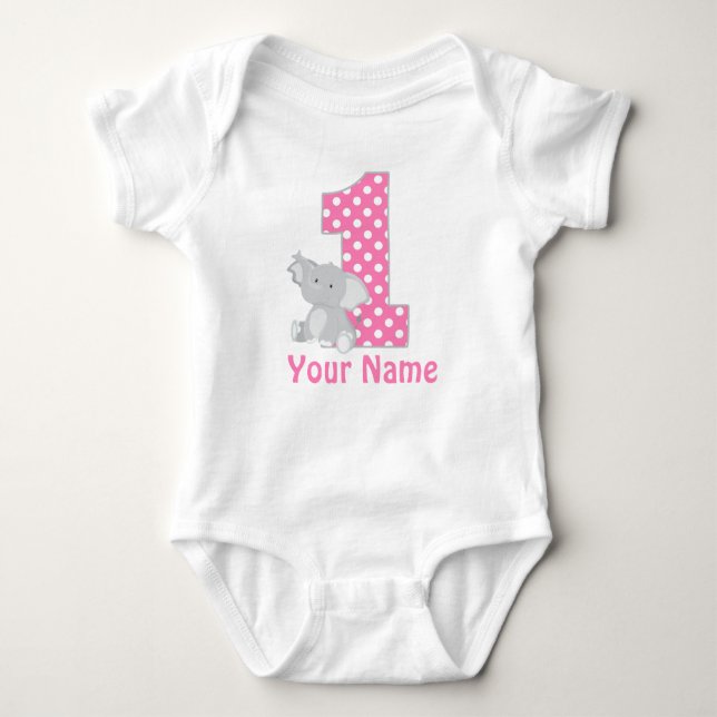 First Birthday Elephant Pink Personalized Shirt (Front)