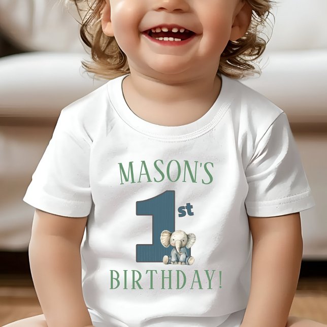 First Birthday Elephant Shirt (Boy's Elephant First Birthday Shirt)