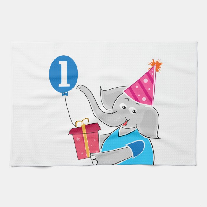 First Birthday Elephant with Balloon Kitchen Towels