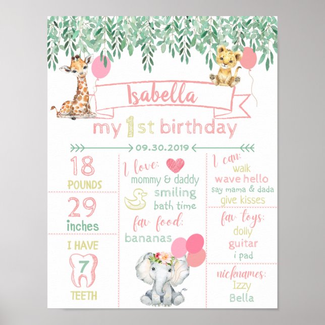 First Birthday Facts, Baby Animals Poster (Front)