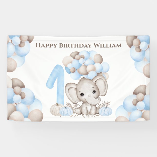 First Birthday Fall Elephant Boy Banner (Horizontal)