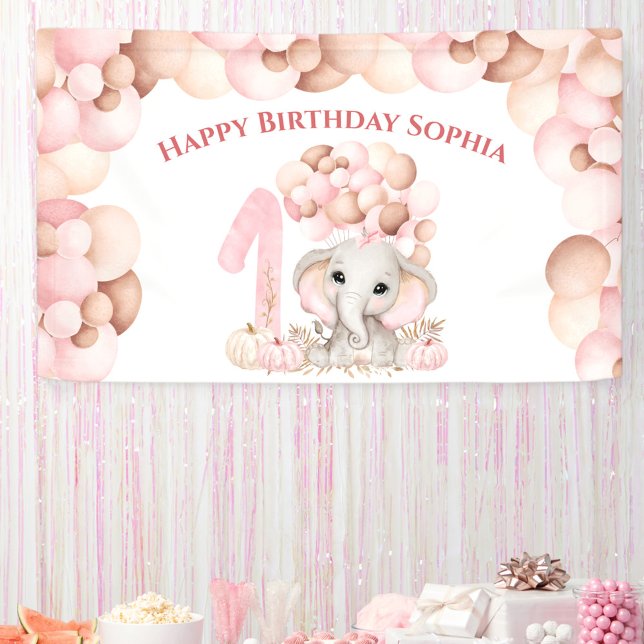First Birthday Fall Elephant Girl Balloons Banner (First Birthday Fall Elephant Girl Balloons Banner)