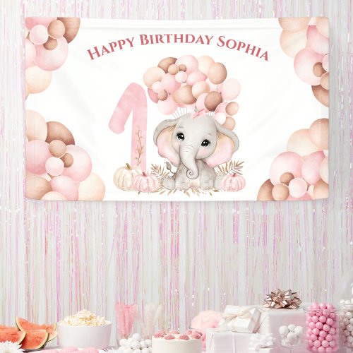 First Birthday Fall Elephant Girl Banner