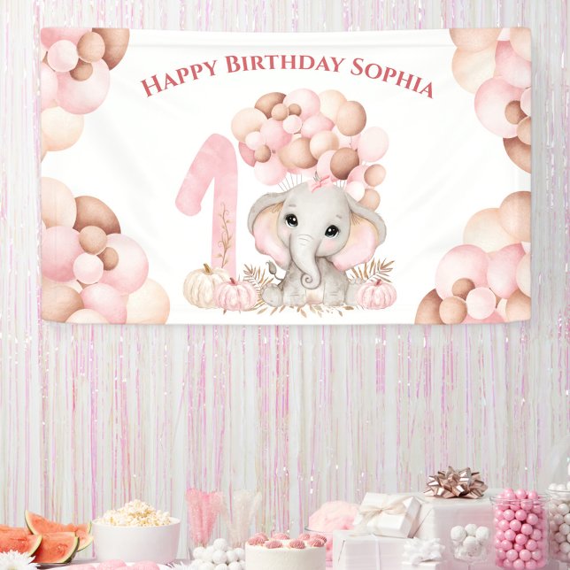 First Birthday Fall Elephant Girl Banner (First Birthday Fall Elephant Girl Banner)